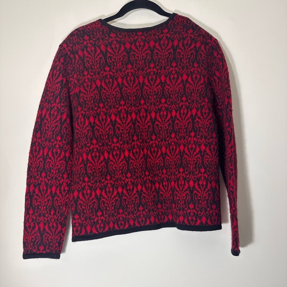 Vintage 100% wool Karen Scott cardigan button down sweater red black size M - Picture 10 of 11